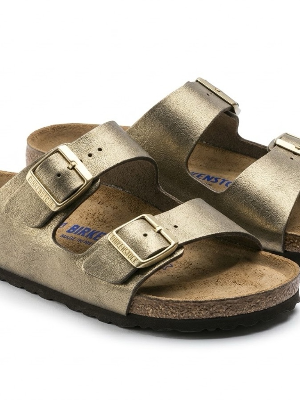 Birkenstock Metallic Gold Womens Slide Sandals with Adjustable Straps Sz 38
